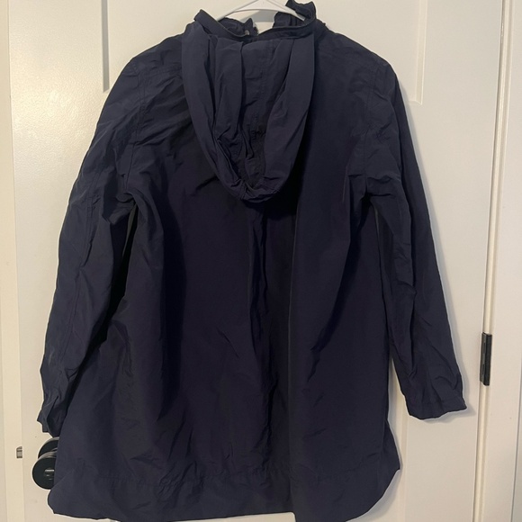 Eileen Fisher Organic Outdoor Cotton Anorak Jacket Navy Pockets Packable Hood MD - Picture 2 of 11